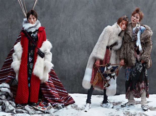 Fashion editorial with models in winter couture