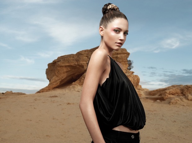 Fashion portrait against a desert landscape