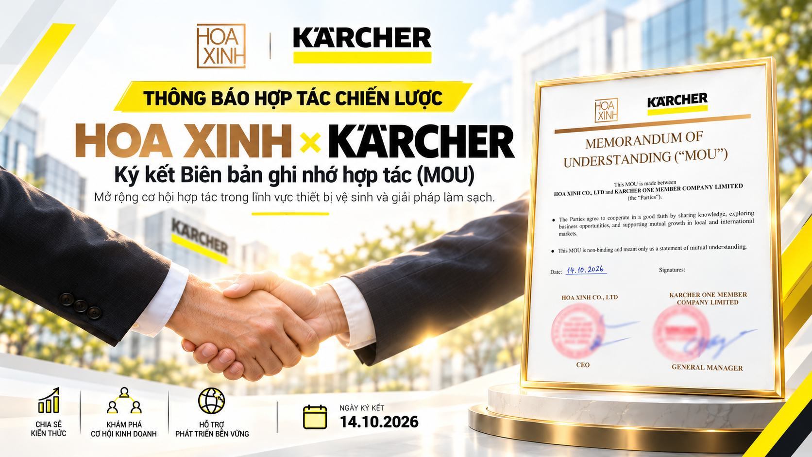 HOA XINH GROUP MOU VỚI KÄRCHER – THƯƠNG HIỆU THIẾT BỊ LÀM SẠCH HÀNG ĐẦU ĐẾN TỪ ĐỨC